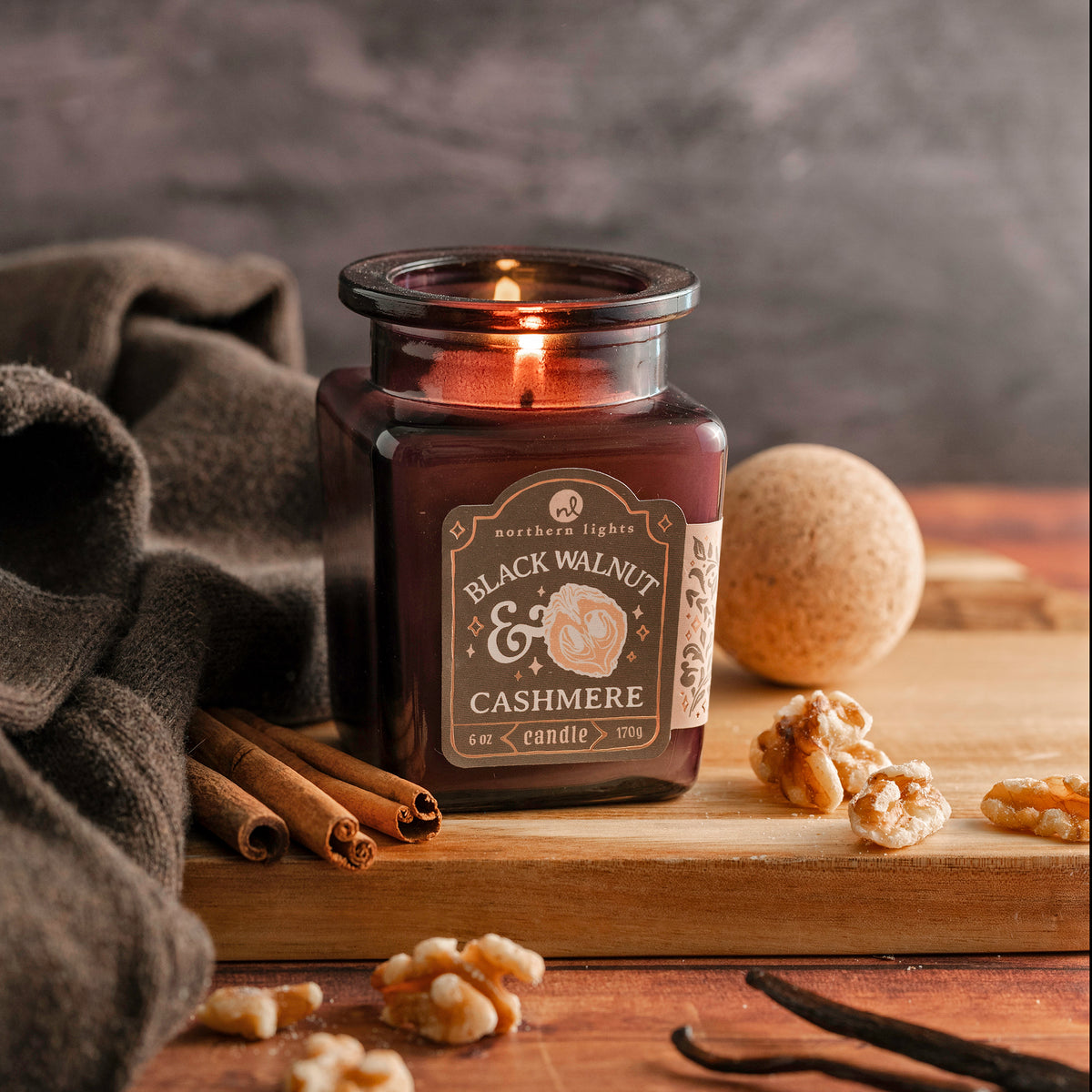 Curiosity - Black Walnut & Cashmere – Northern Lights Candles