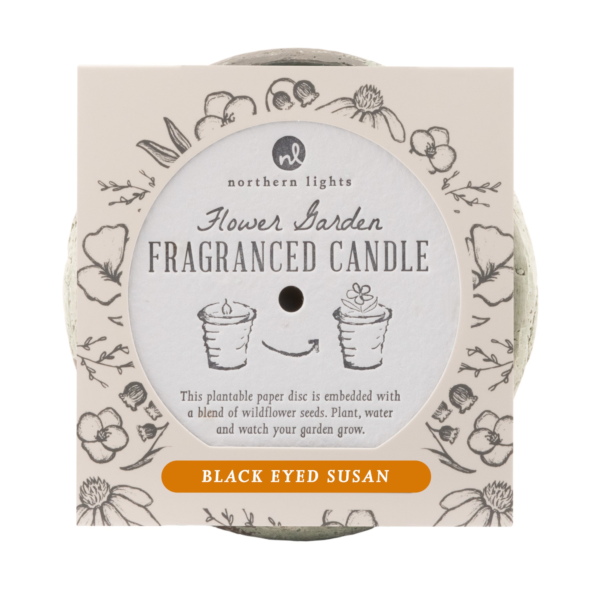 candle with wildflower seeds Northern Lights Flower Garden Candle- Black Eyed Susan
