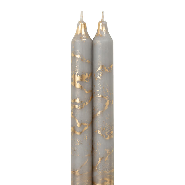 12" Decorative Tapers 2pk - Stone w/ Gold