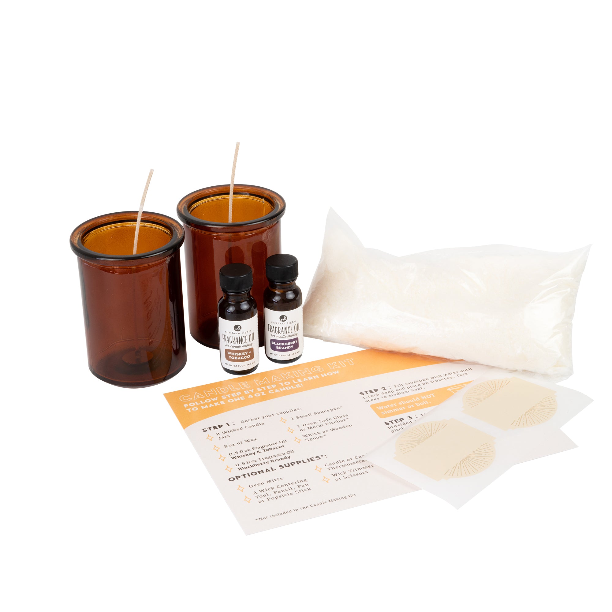 Candle Making Kit - 2pc 4 oz Amber Glass Candles – Northern Lights Candles