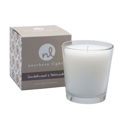 Northern Lights Candles / White Candle - Sandalwood & Patchouli